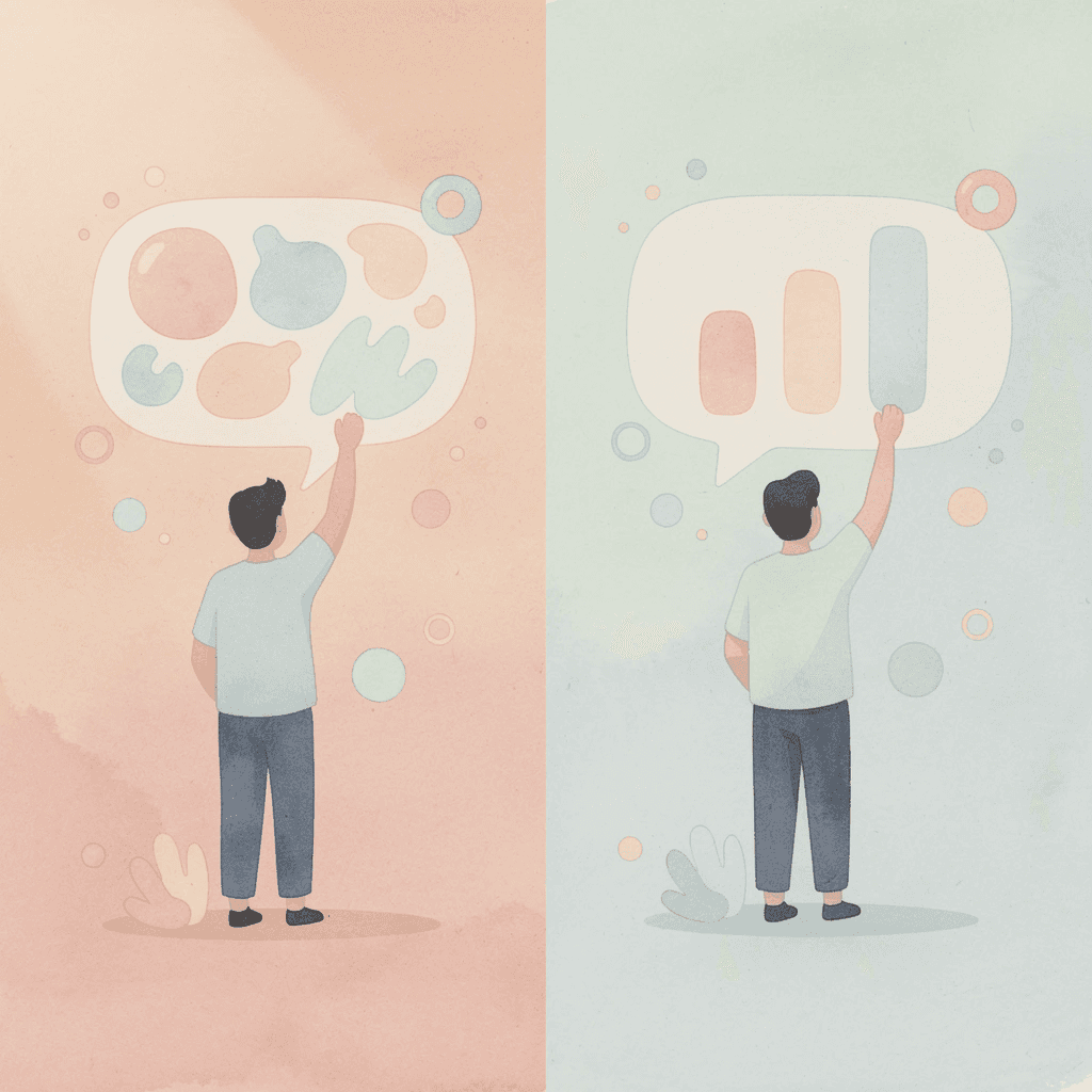 Split scene showing passive app learning versus active speaking practice