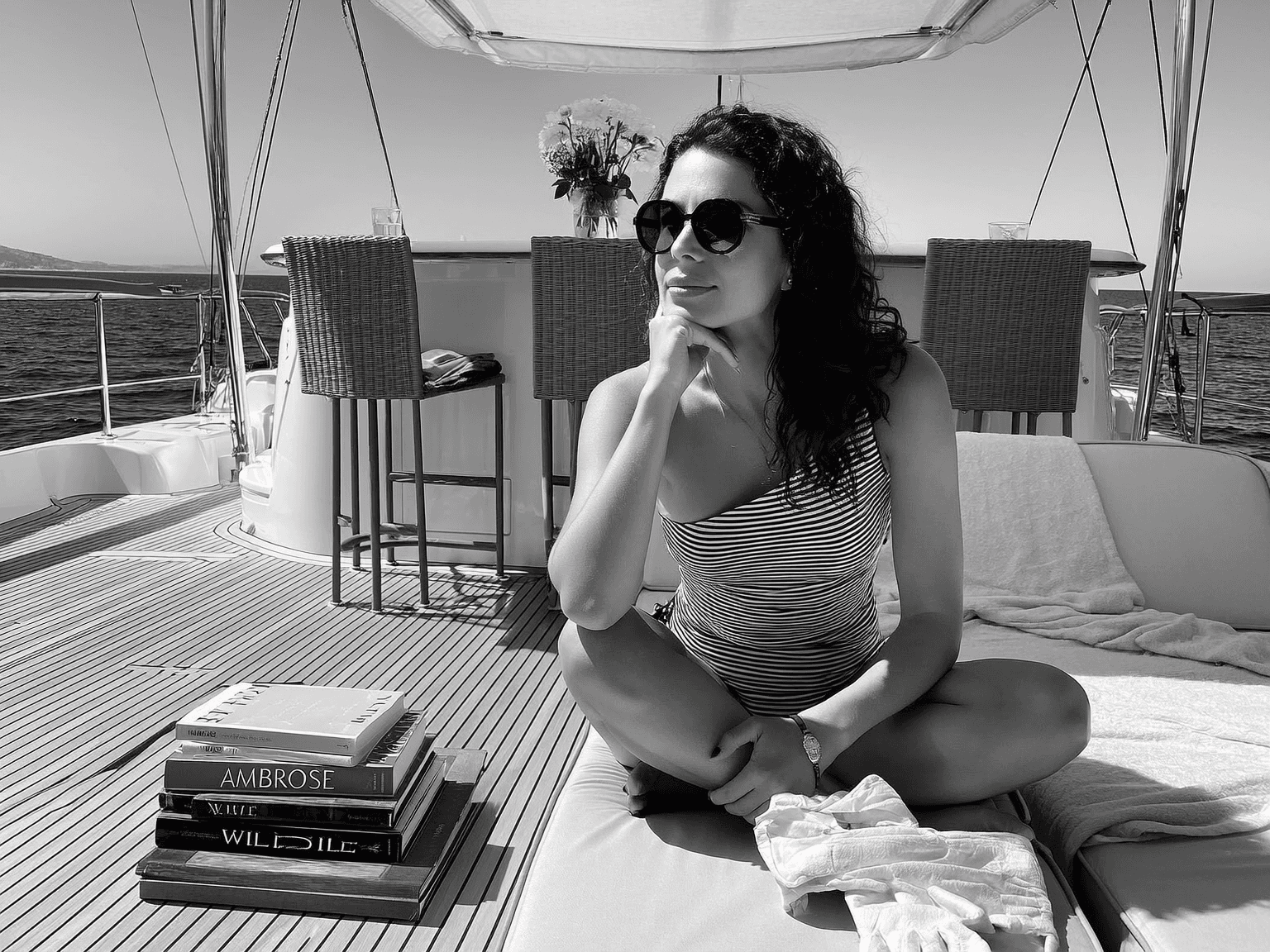 lady on yacht deck chair