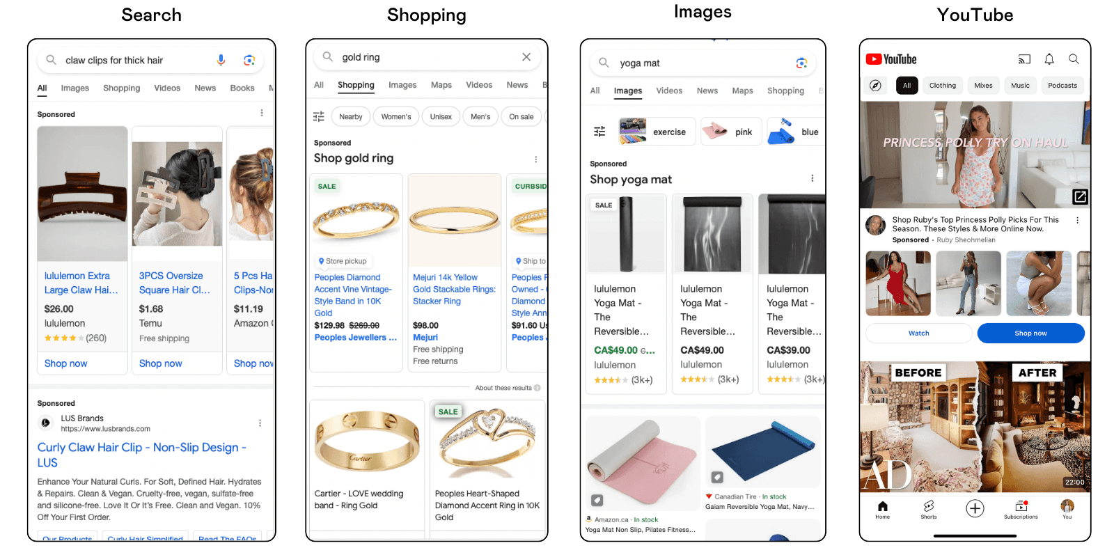Example of where Google Shopping Ads are displayed