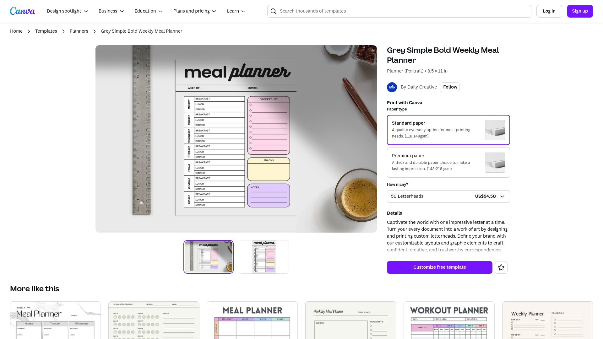 7 Best Meal Planner Template Picks for 2025 - Grey Simple Bold Weekly Meal Planner by Daily Creative