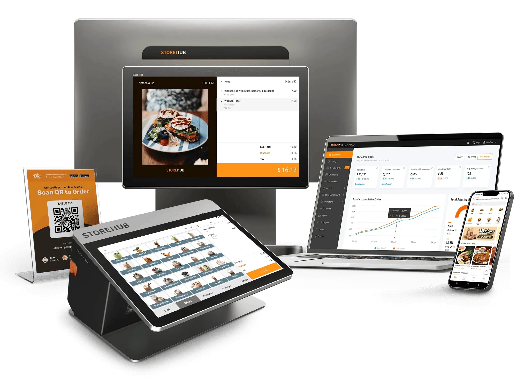 StoreHub cloud POS system with POS terminal and tablet setup for retail and F&B businesses