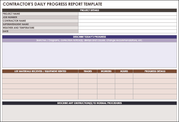 Contractor's Daily Progress Report Template