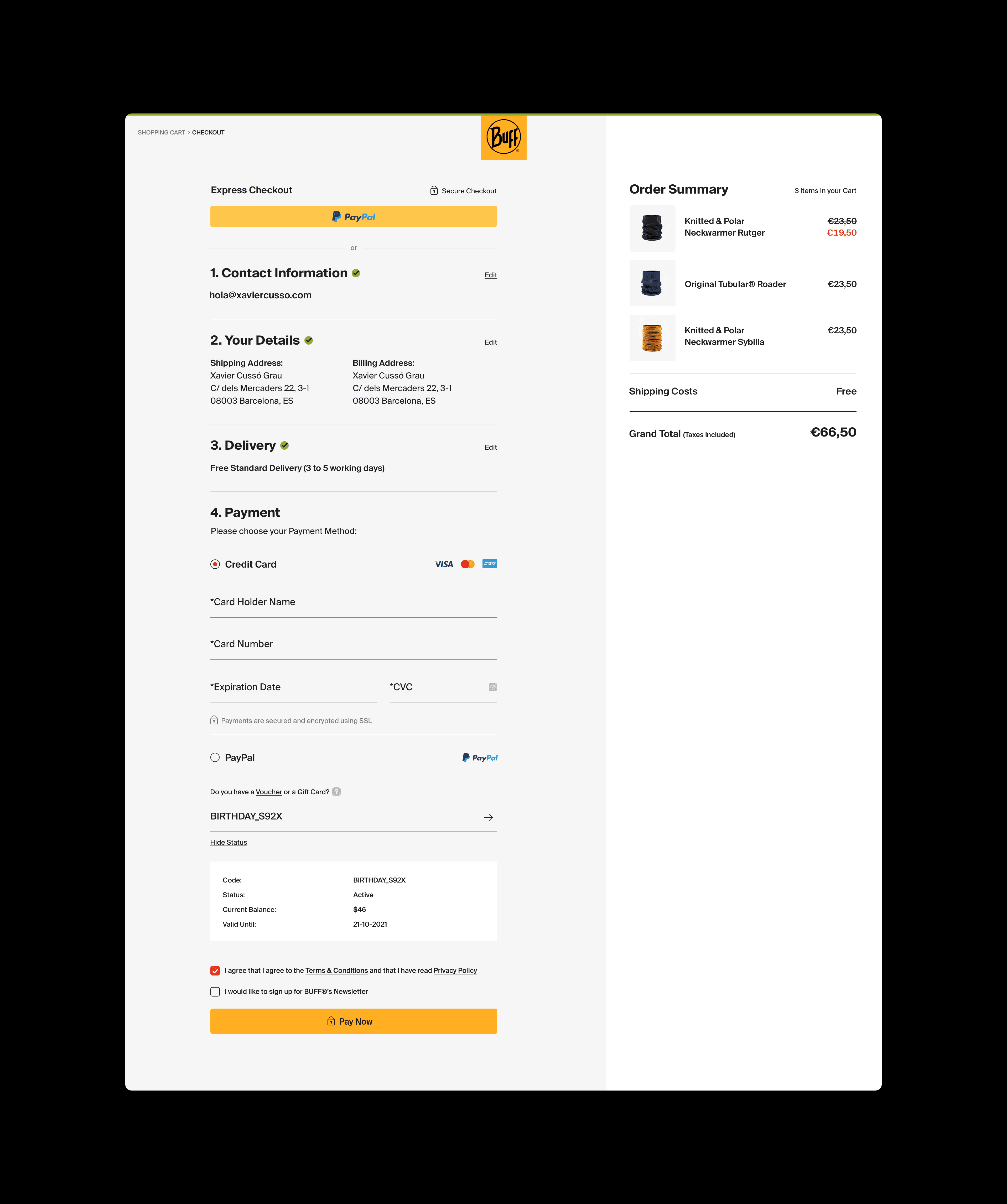 BUFF® e-commerce checkout. Payment step.