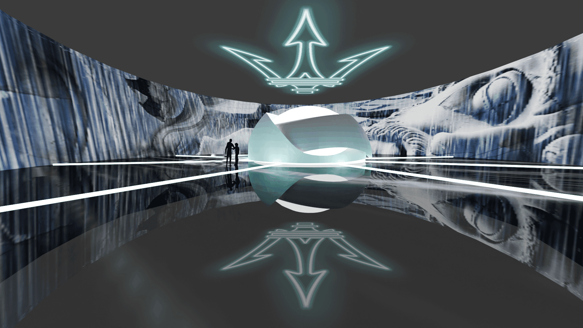 Immersive installation visuals for Maserati by RenaiXance, created with 3D rendering and generative design.