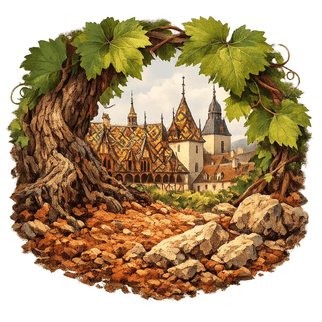 Detailed graphic of the Beaune wine region.