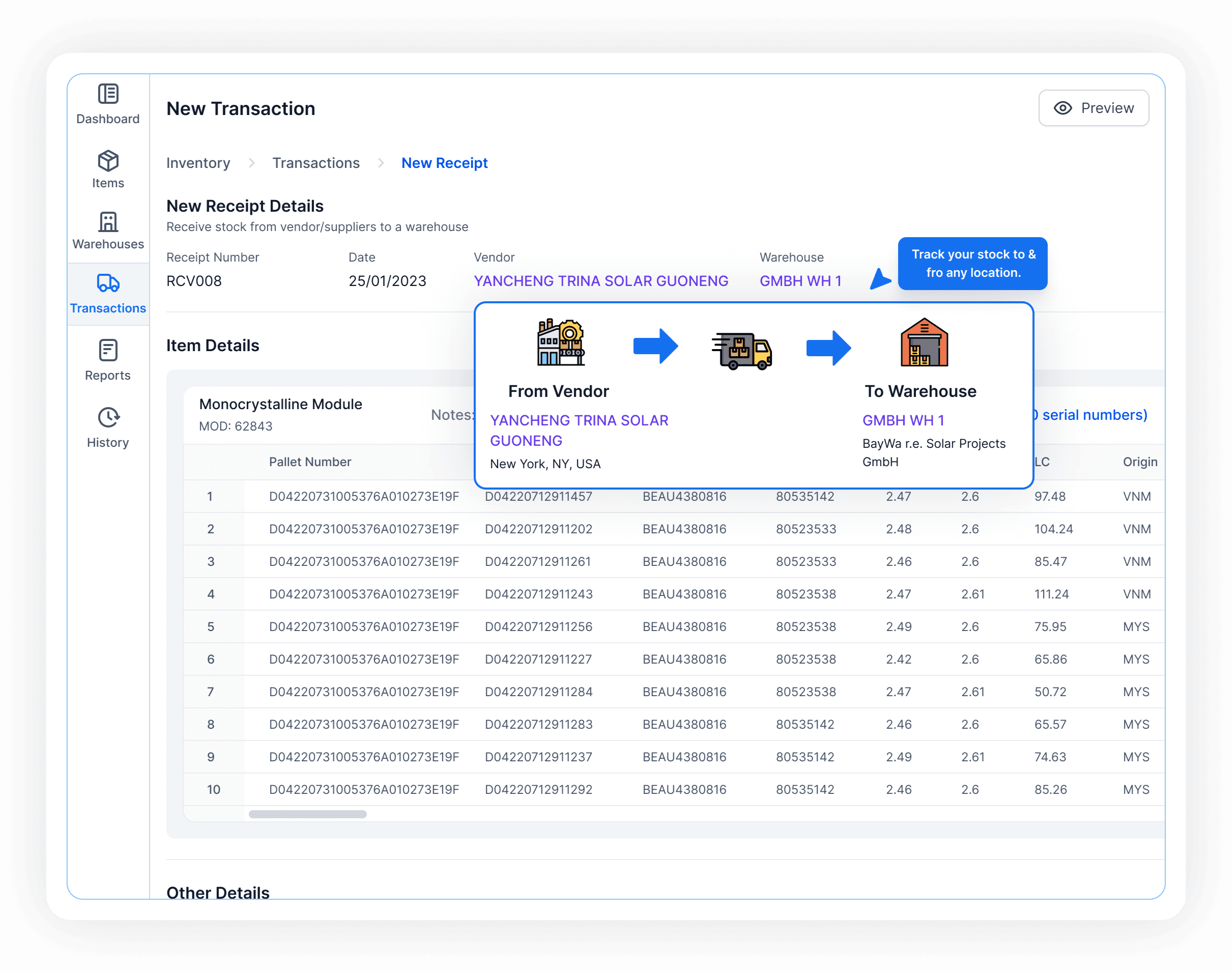 Track solar project inventory, transactions, and material shipping and movement with TaskMapper