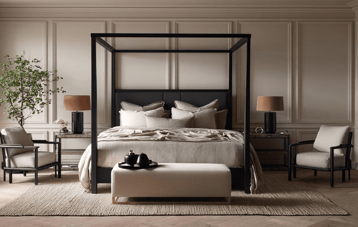 Aerial view of a small neighborhood with red-roofed houses nestled among lush green fields and winding roads. The scene feels peaceful and idyllic.