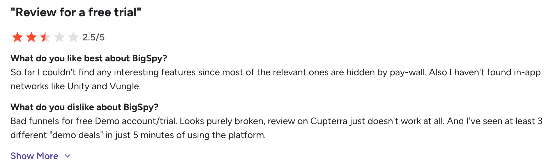 Review for a free trial