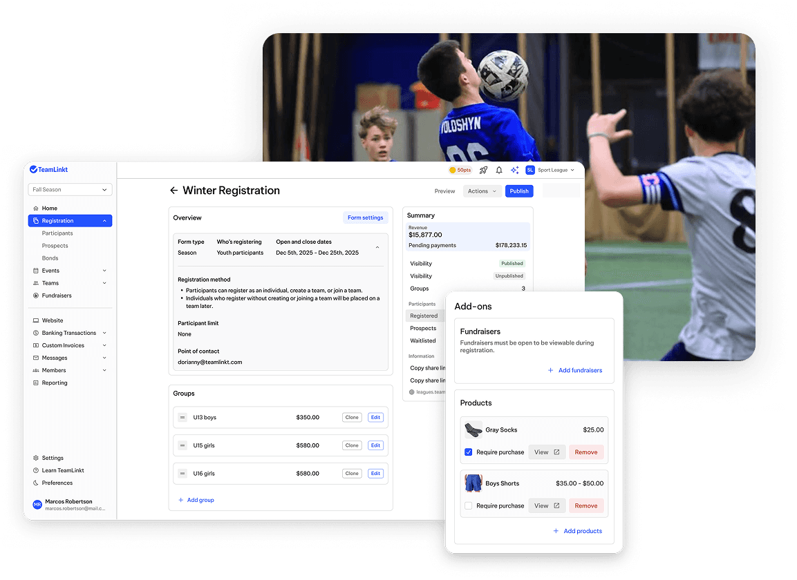 TeamLinkt's Soccer Registration Forms & Software Tool