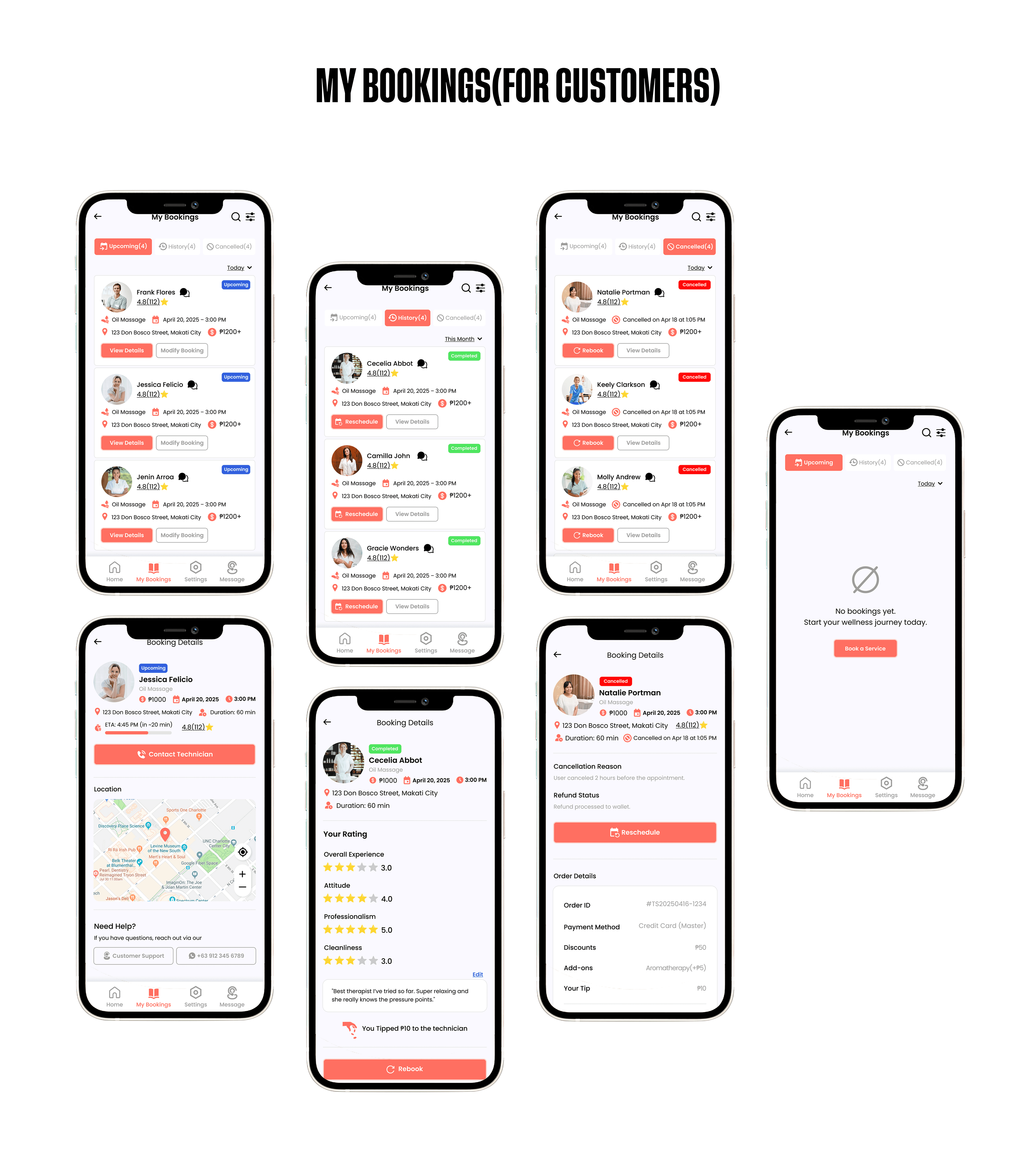 My Bookings Screens (For Customers))
