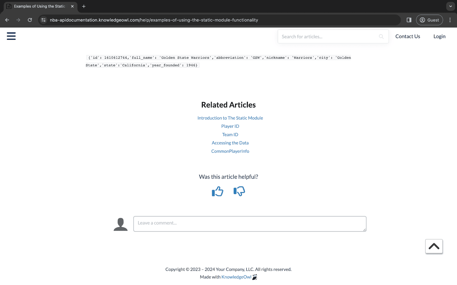 A screenshot of the "Related Articles" section at the bottom of a public knowledge base article that is hosted by KnowledgeOwl.