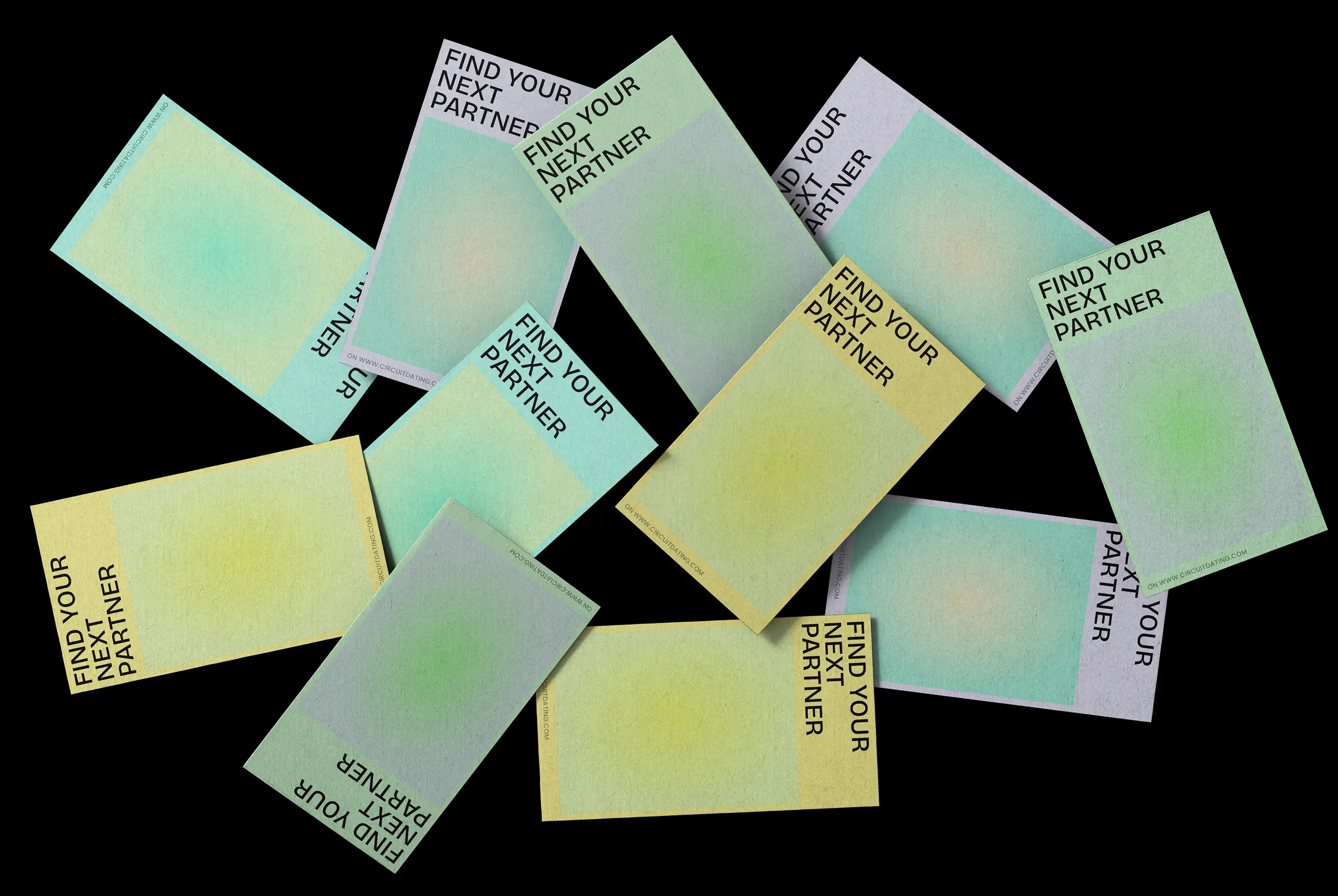 Spread of pastel event cards representing various Circuit feature concepts.