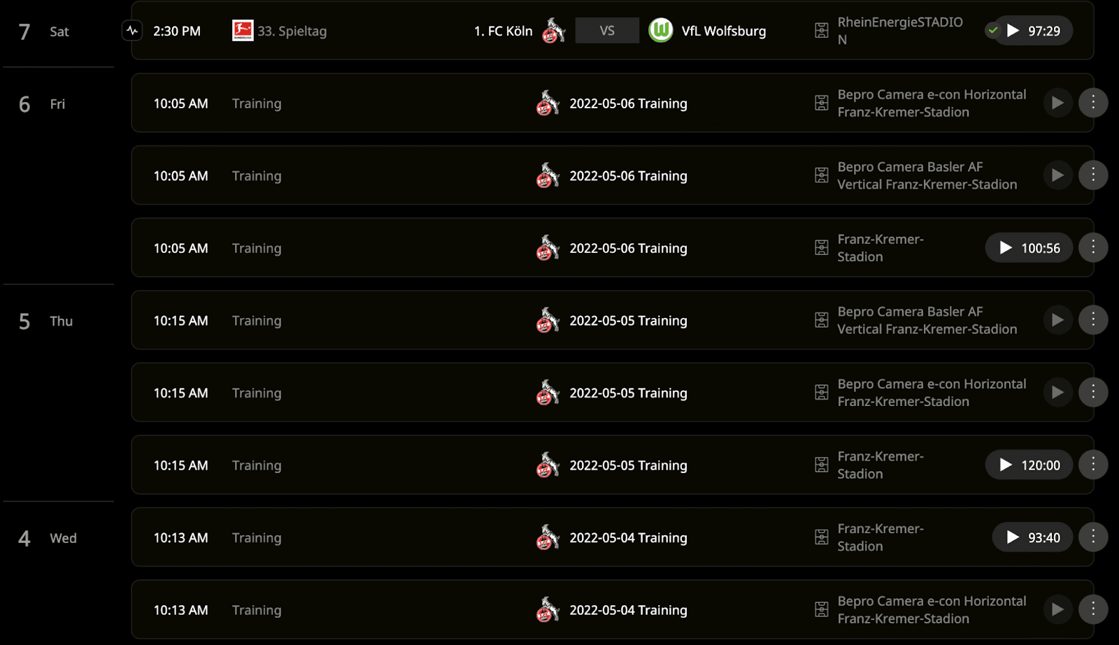1. FC Koeln's Training Videos in the Bepro platform 