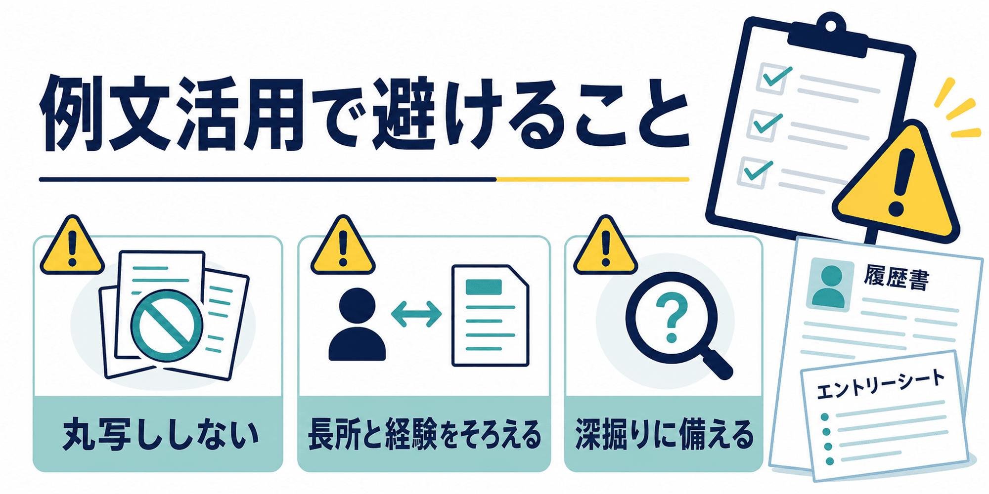 長所の例文を使う時に丸写しや経験とのズレを避ける注意点の図