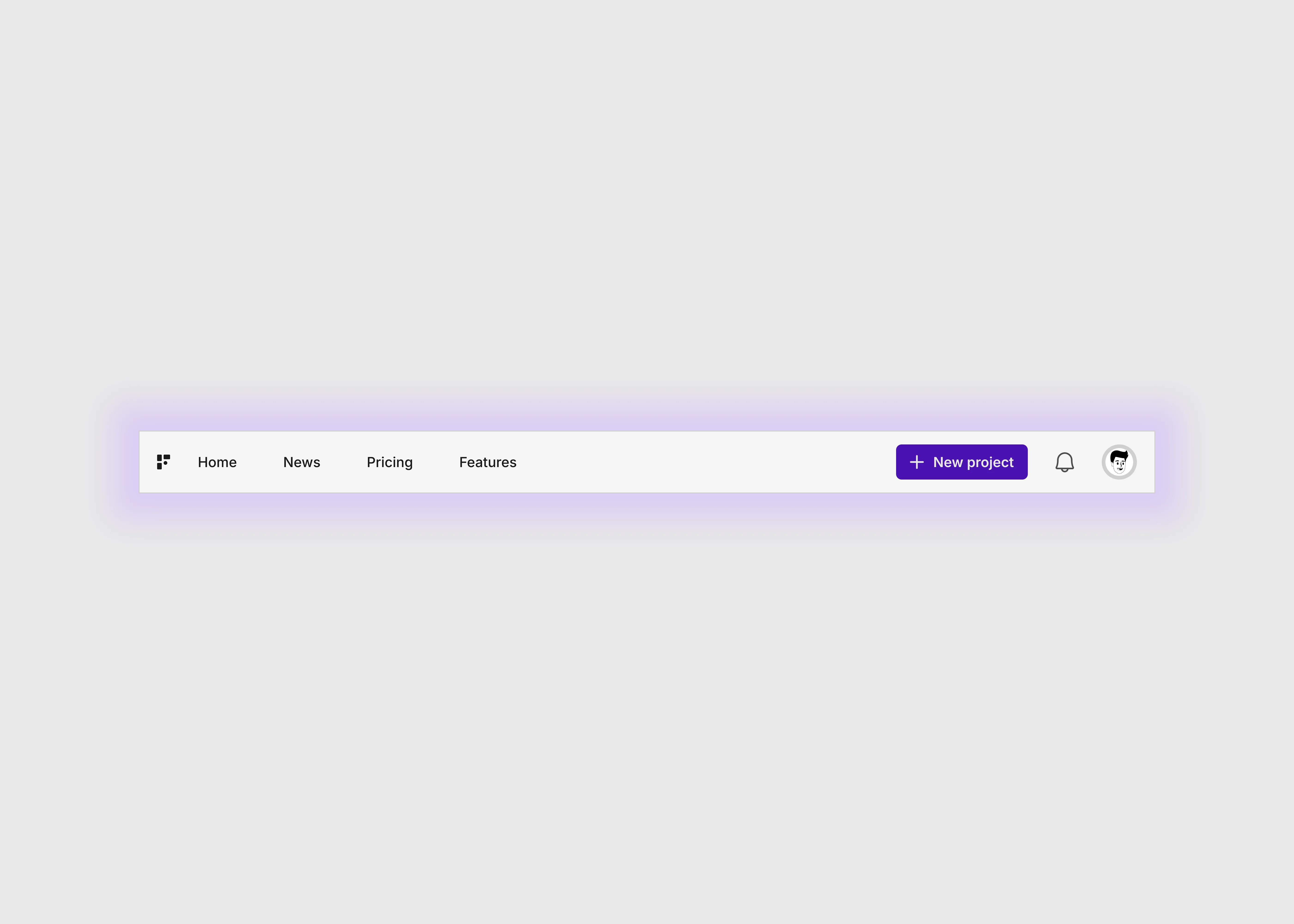 A light themed navigation bar with user buttons and navigation texts with brand logo.
