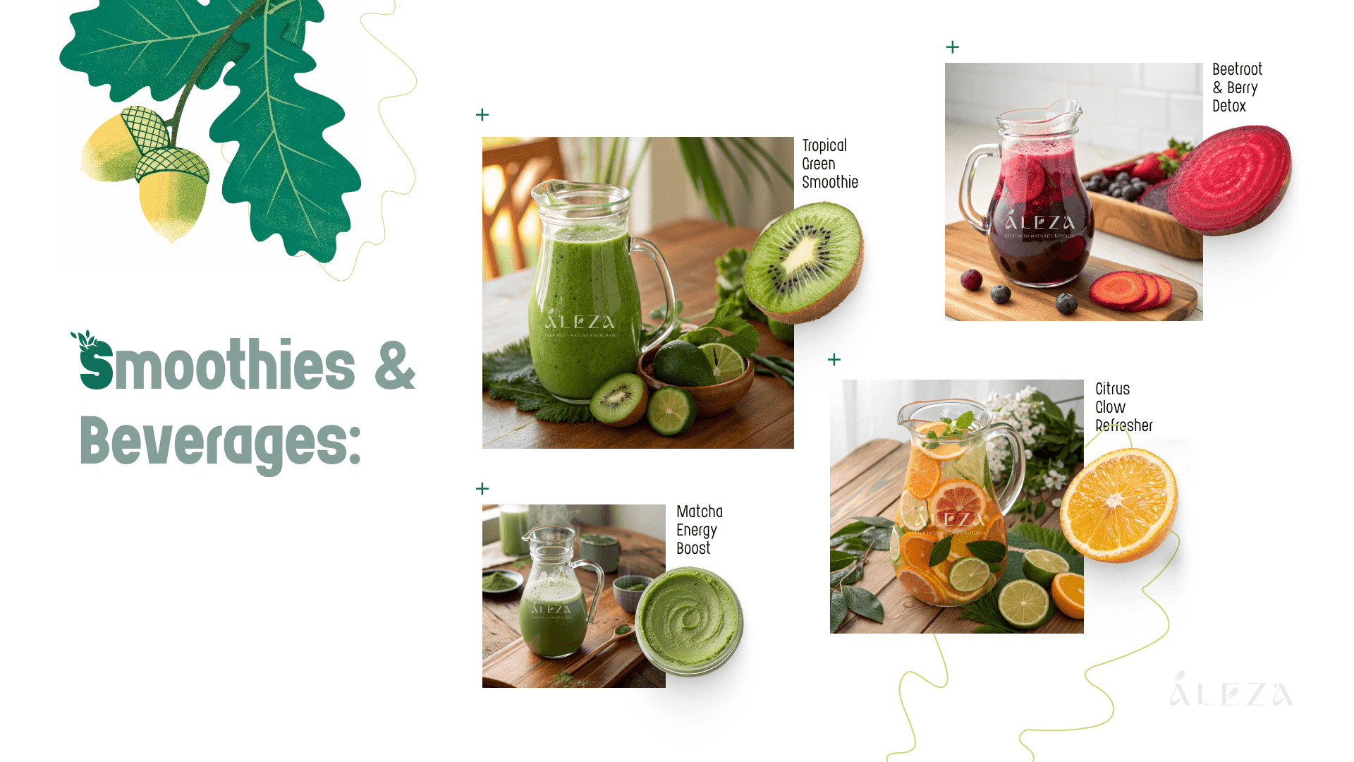 Aleza smoothies and beverages branding and product visuals — Penguincil Design