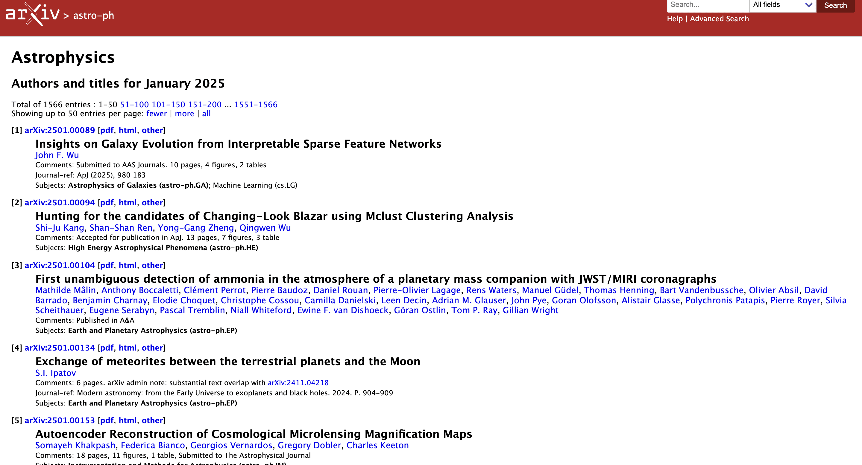 Articles on Astrophysics listed on Arxiv.org