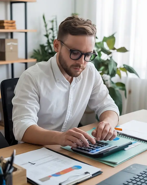 Man calculating finances at desk