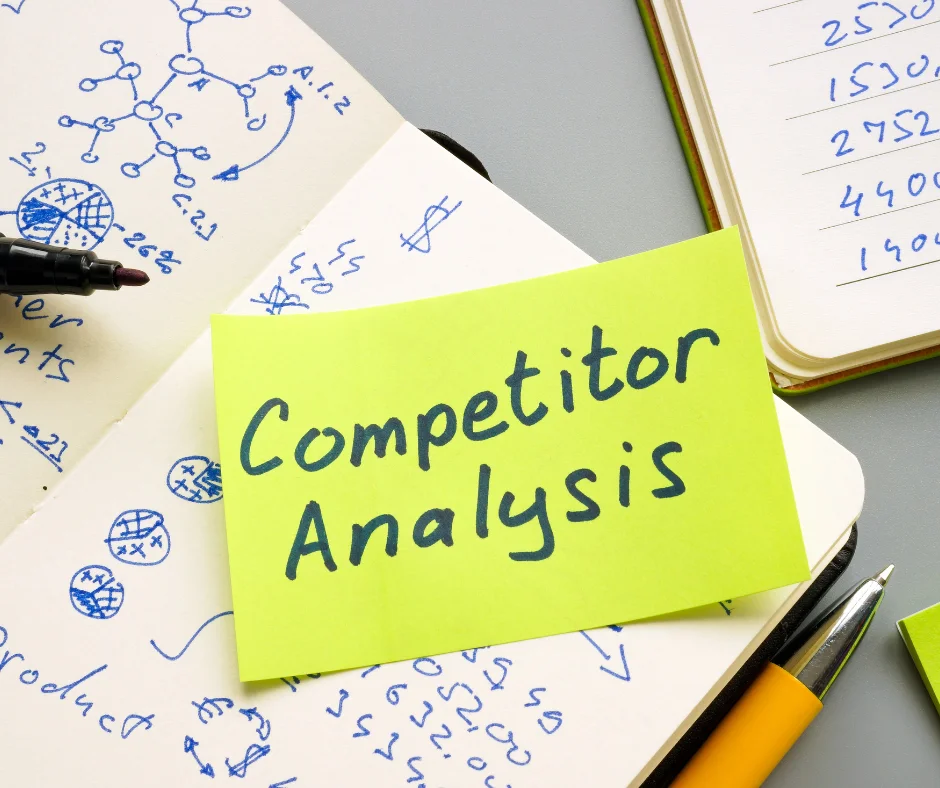 Competitor analysis written on a note