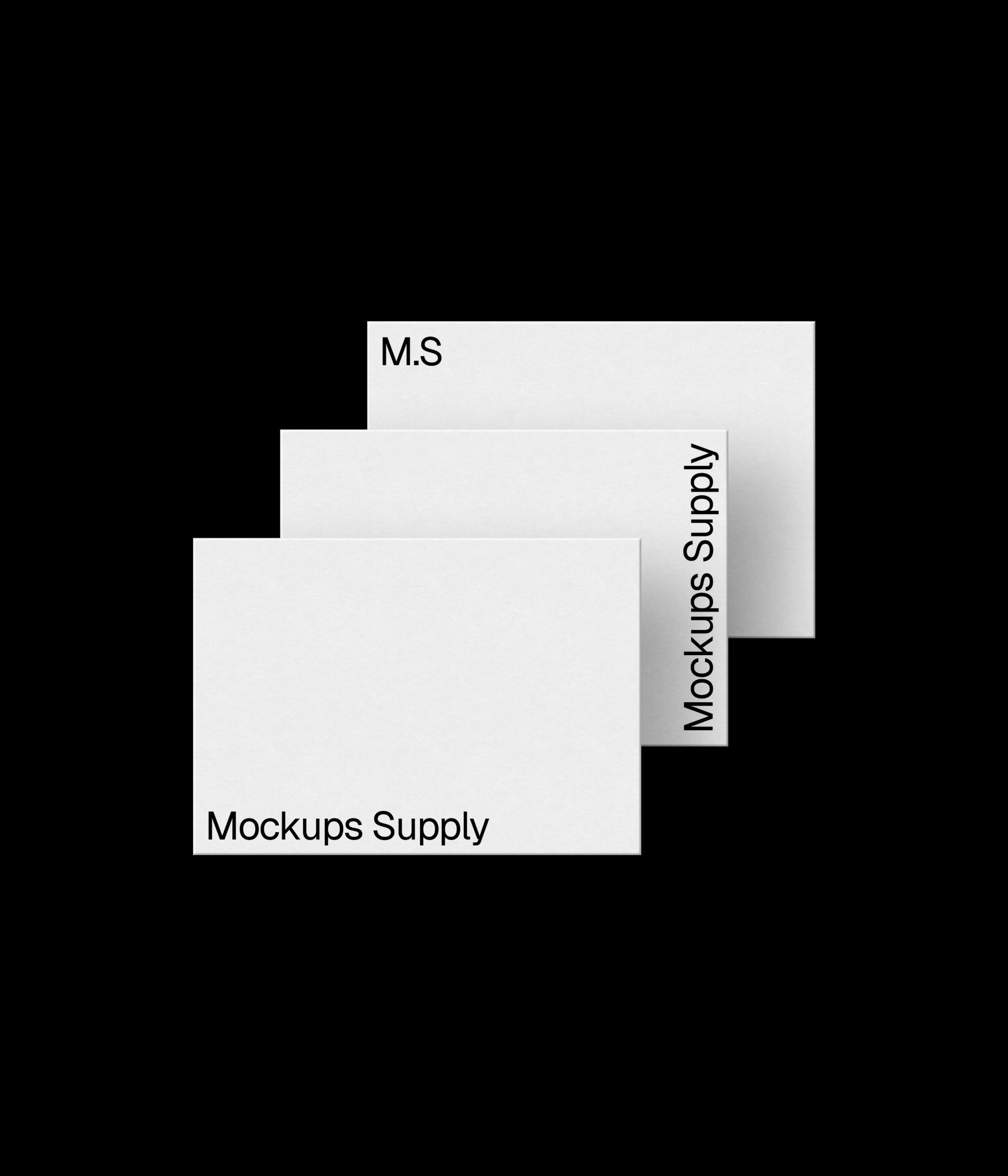 3 A5 paper mockup landscape for Photoshop with debossed text effect, white papers on black background, clean minimal stationery and print branding mockup