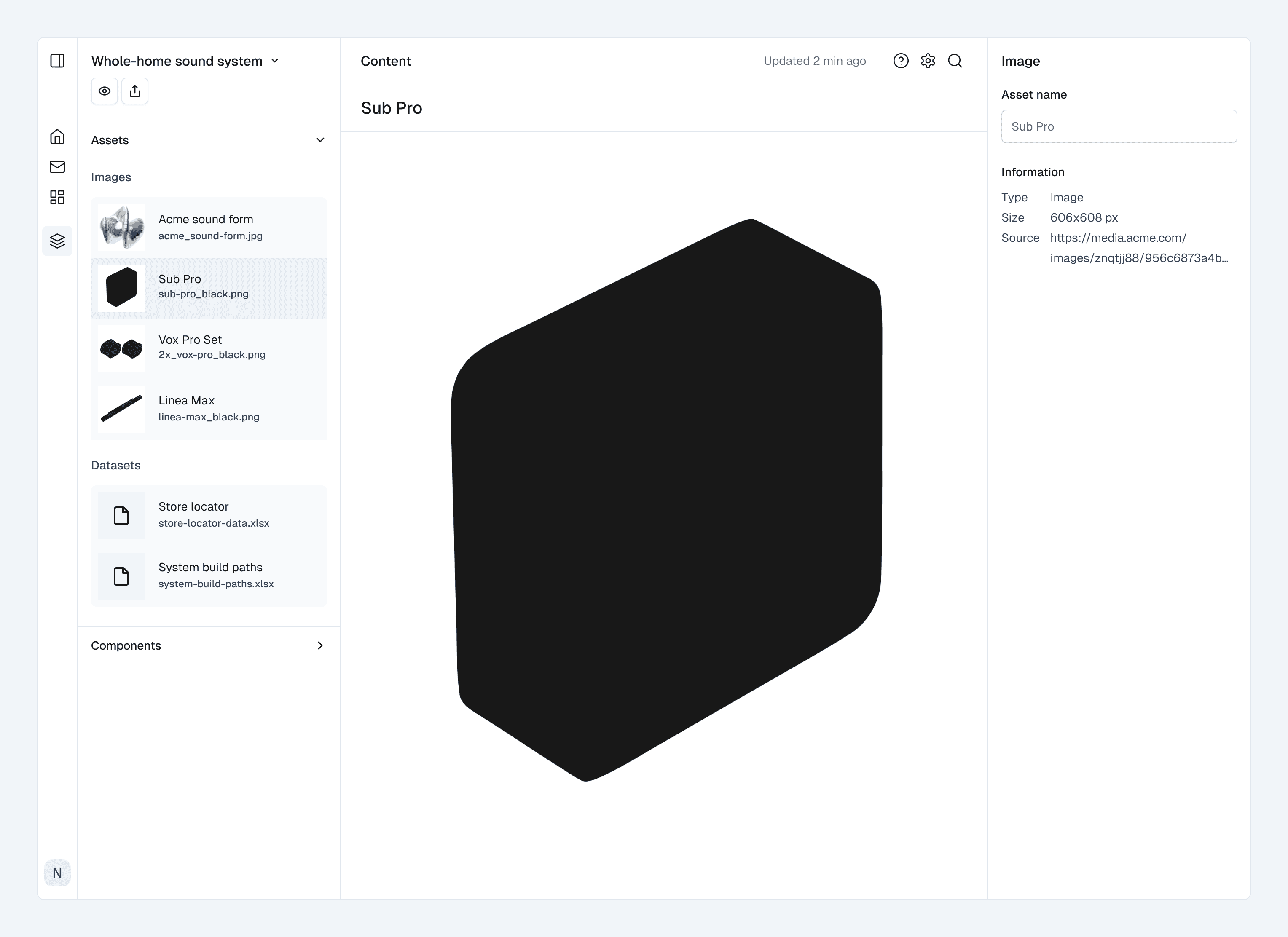 Assets: raw uploads, images and datasets.