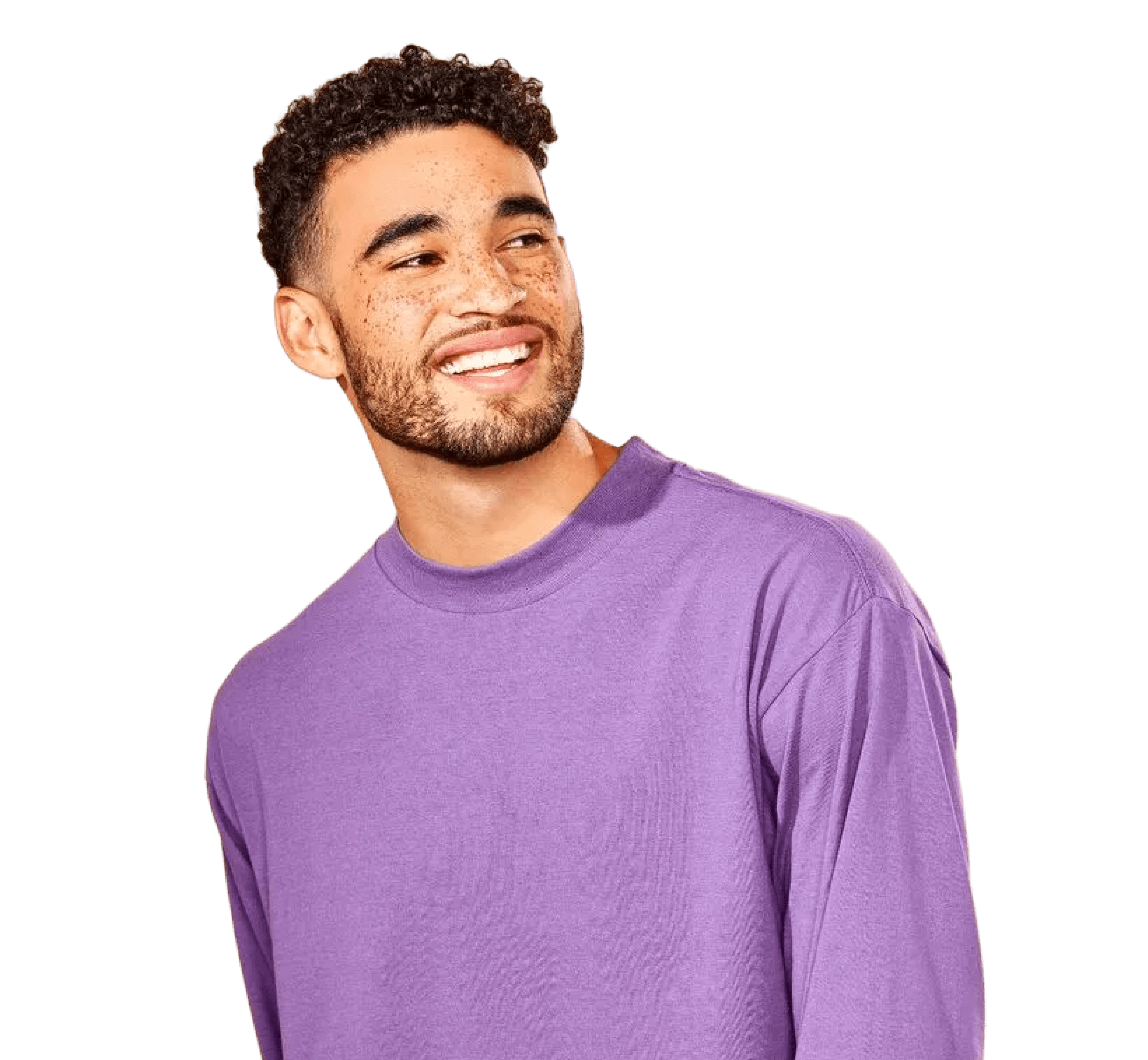 A male student wearing a purple shirt.