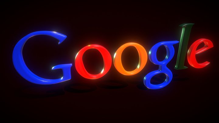 Google logo rendered in Google's iconic multi-colored font, is set against a clean, black backdrop.