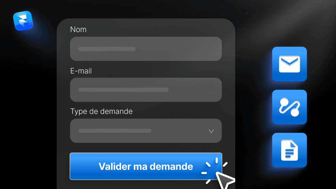 Exemple de formulaire créé avec Framer incluant champs texte email menu déroulant et bouton de validation