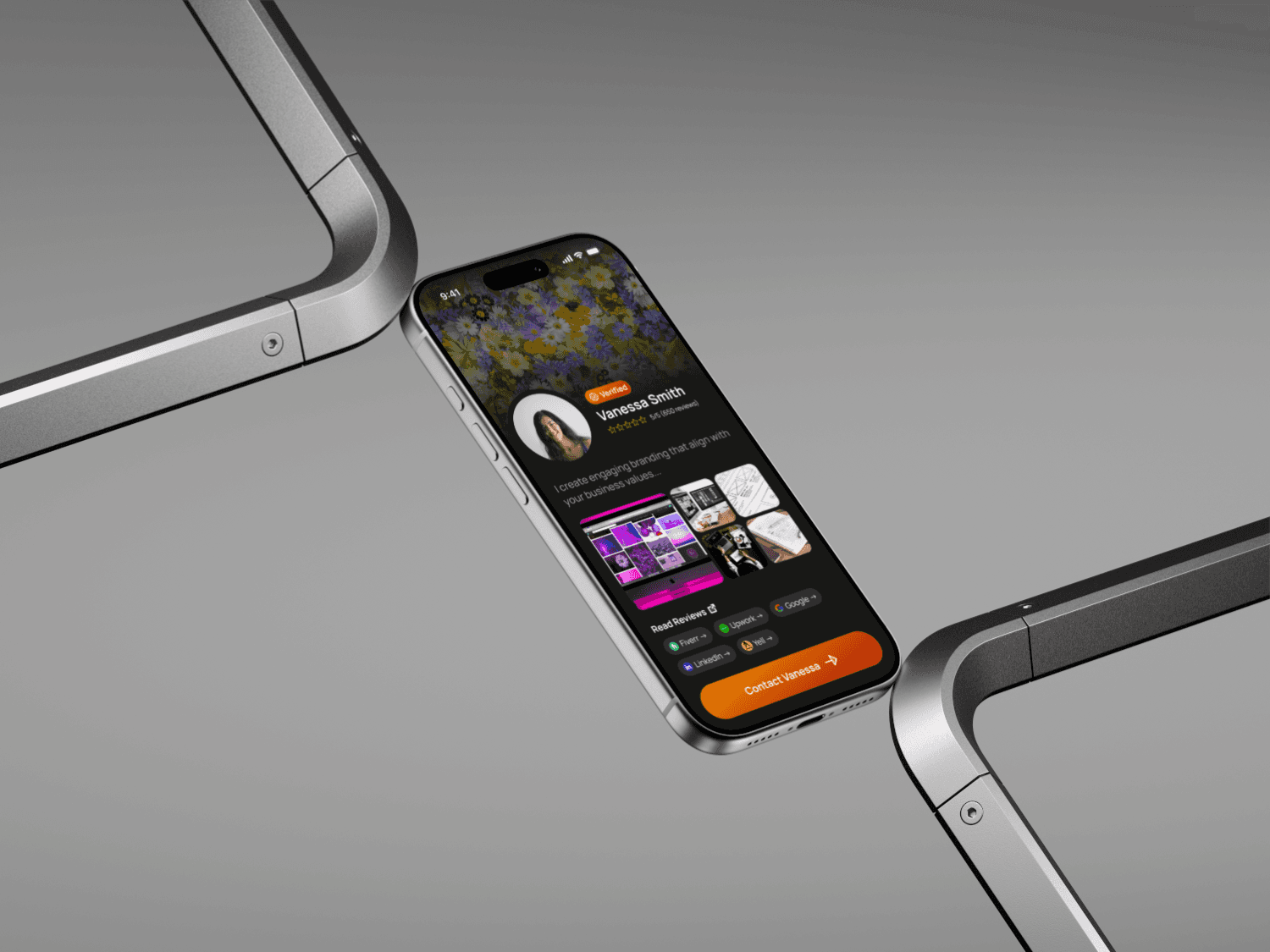 A mockup of Freelio's mobile app