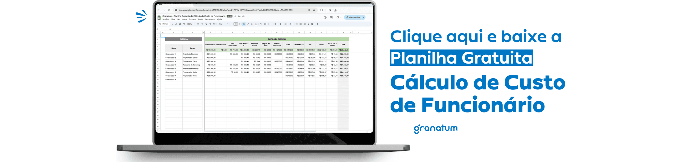 Planilha Gratuita de Cálculo de Custo de Funcionário