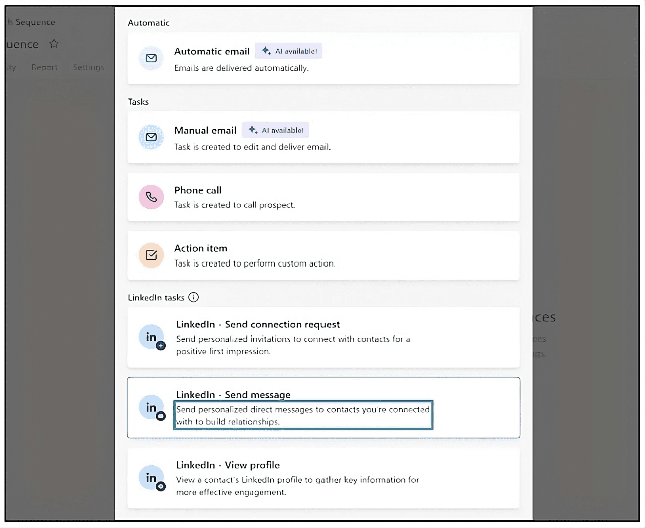 Image 8 -&nbsp; Selecting ‘Linkedin - send message’
