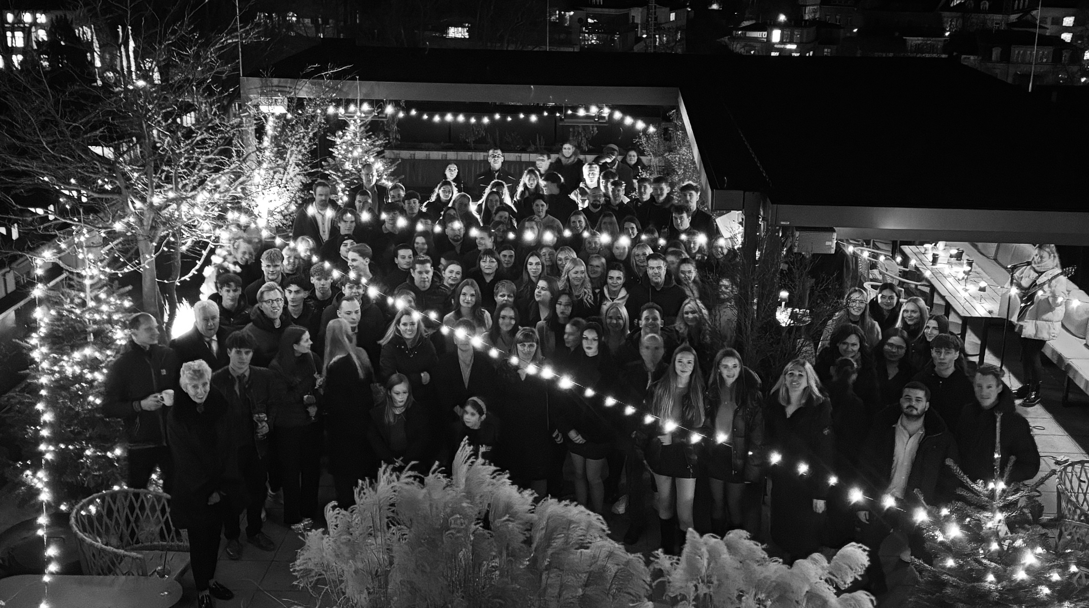 Misty evergreen forest with rocky outcrops