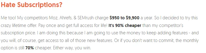 Example of copy on the Ubersuggest website&nbsp;