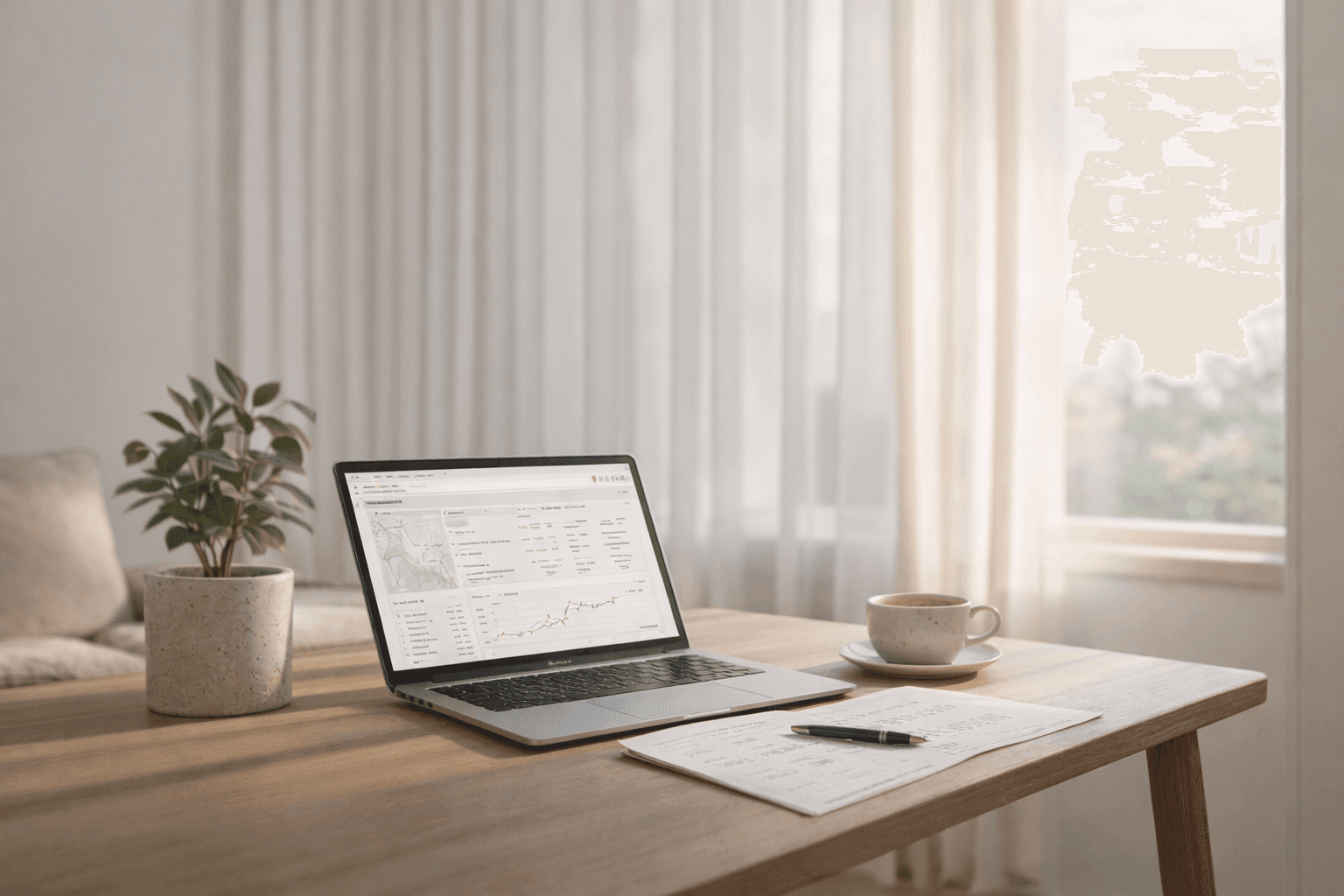 Arbeitsplatz mit Laptop und Analyse zur Nettorendite einer Kurzzeitvermietung