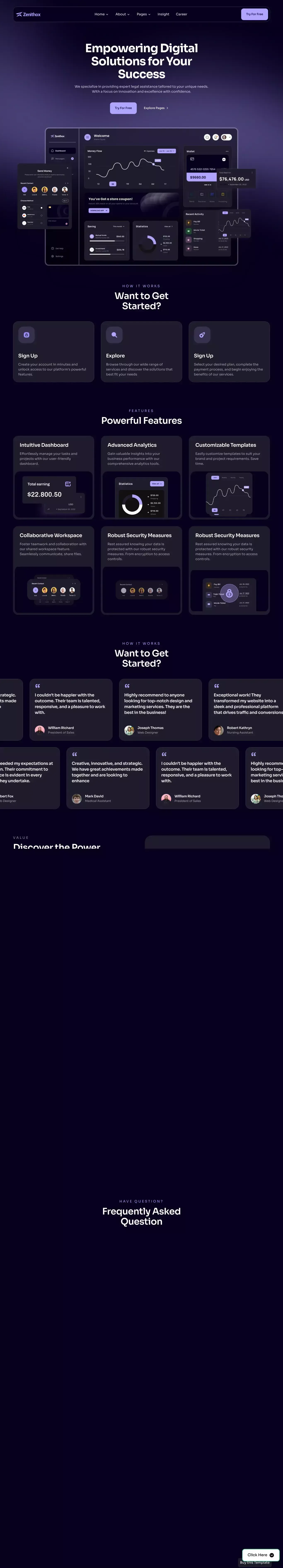 Zenithox - Professional Services Website landing page screenshot showcasing Finance and Tech design