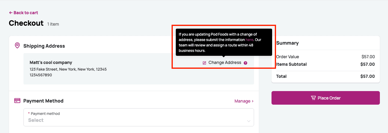 Change Shipping Address