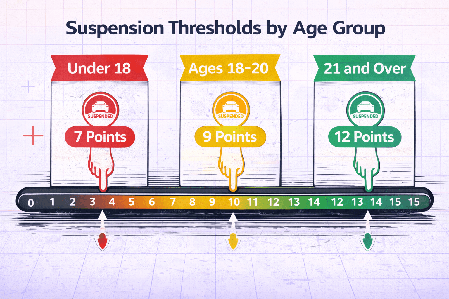 How many points to suspend license in VA by age chart