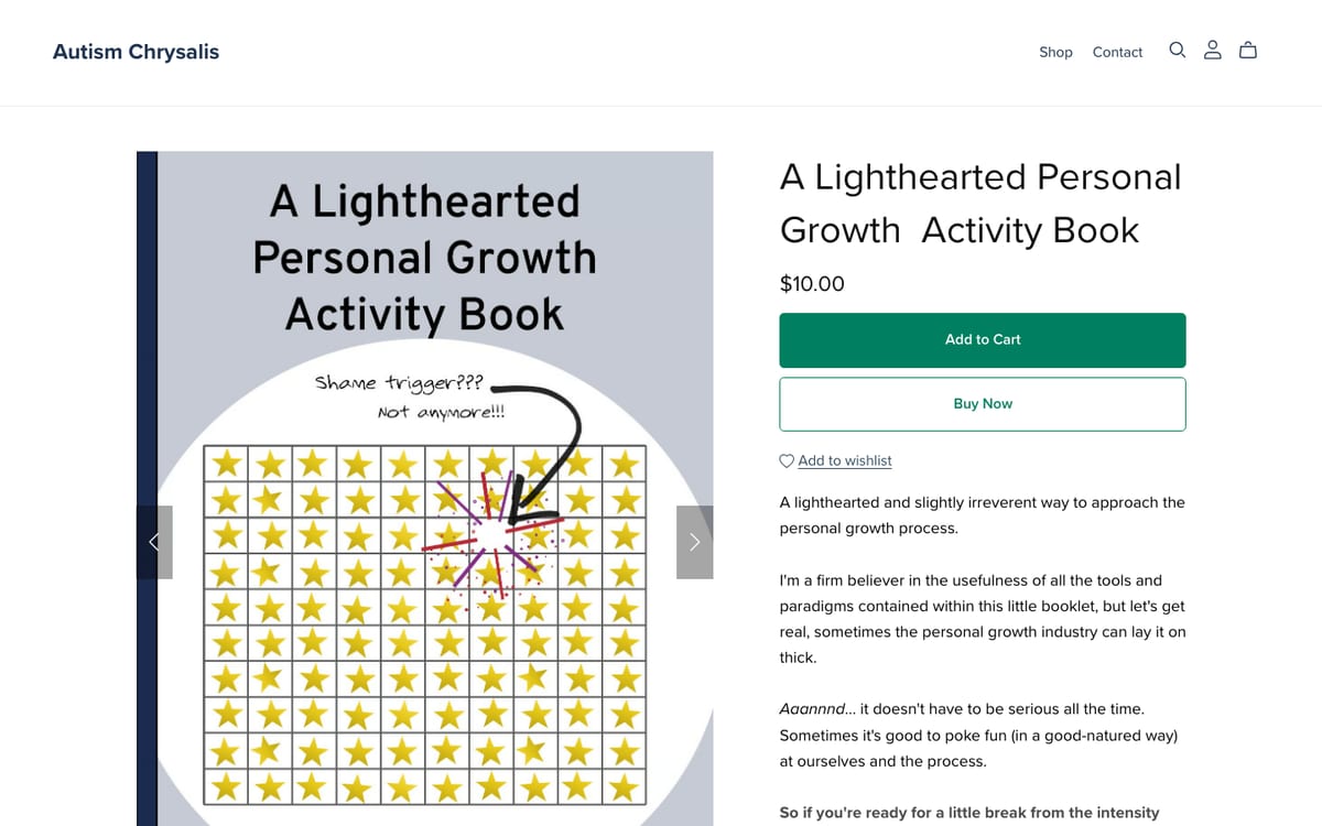 Payhip product page for a lighthearted personal growth activity book