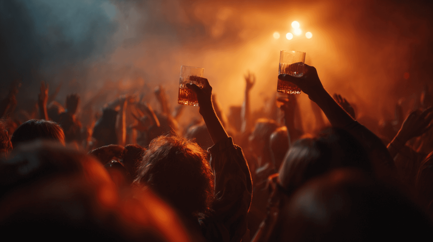 Orange party lights crowd