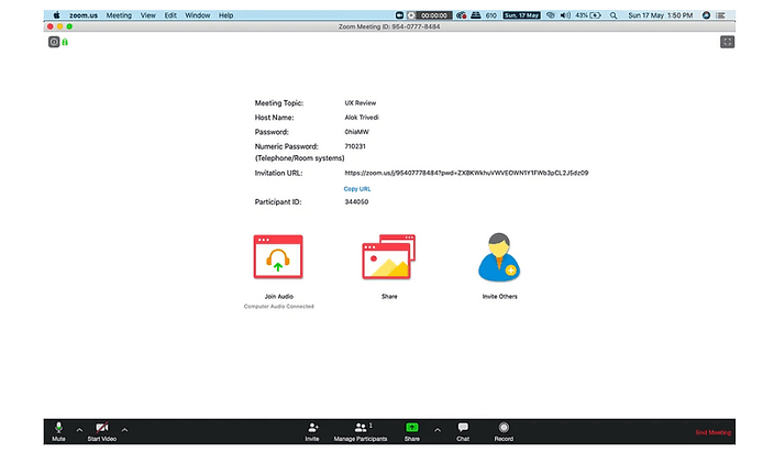 Fig 4: Zoom interface with one user - old version.