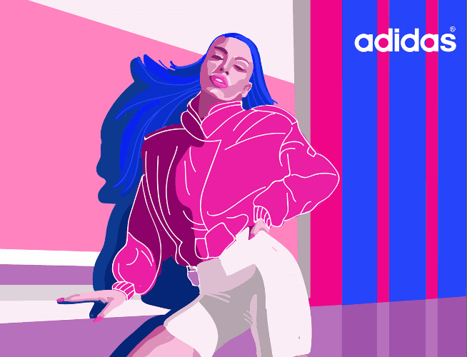 Adidas sports campaign concept using bold character illustration and expressive typography