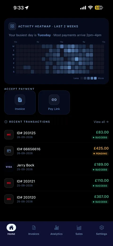 TWPayz app transactions screen