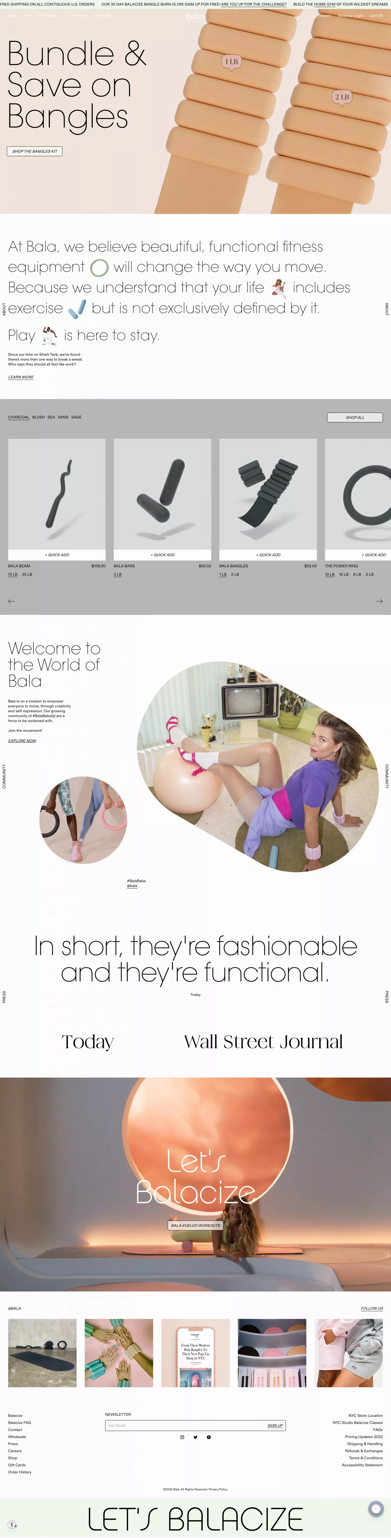 Bala Bangles ecommerce page screenshot showcasing Sport and Ecommerce design