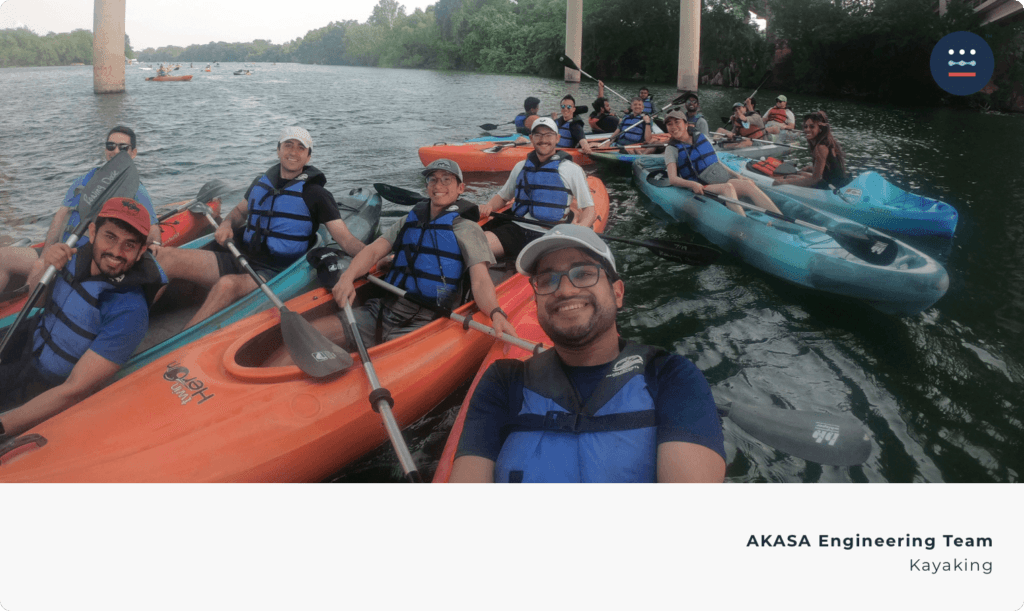 Picture of the AKASA engineering team while kayaking