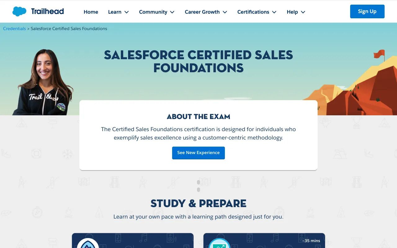 Salesforce Certified Sales Foundations credential page on Trailhead