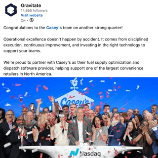 LinkedIn post: Congratulations to the Casey's team on another strong quarter