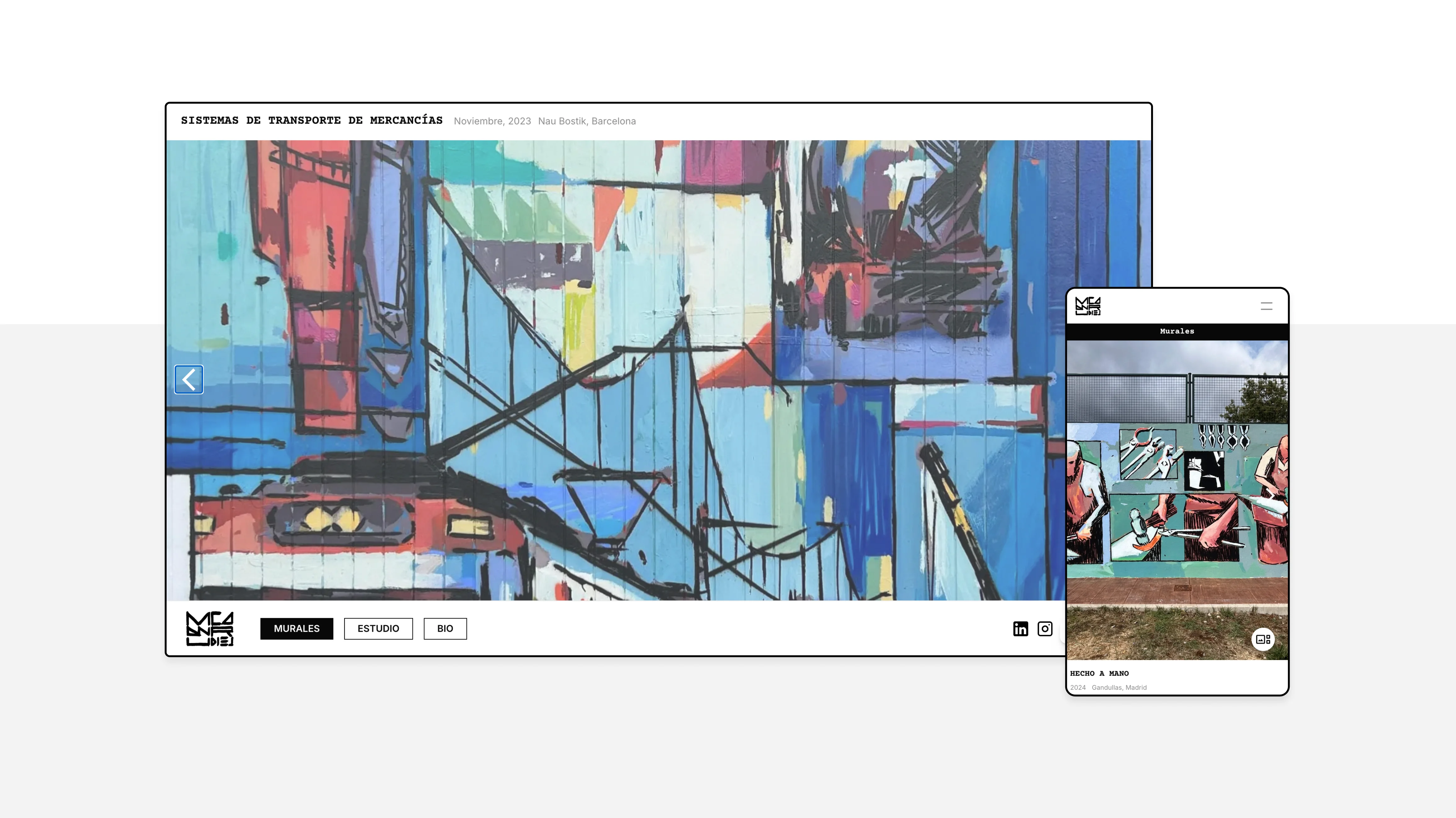 A combination of mockups in a white background, displaying a series of screens of an street art portfolio