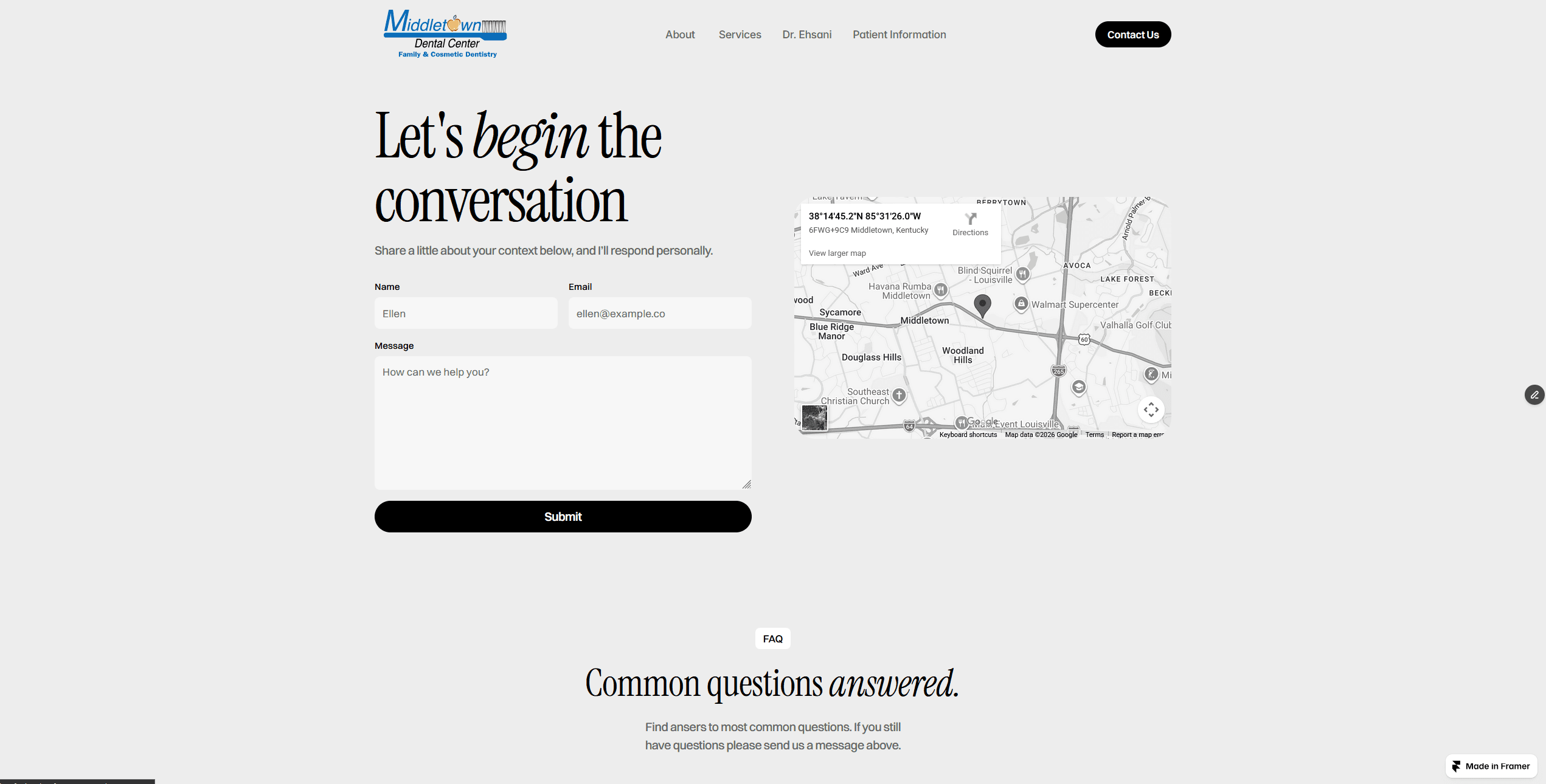 Online appointment inquiry form for new and existing patients at Middletown Dental Center.