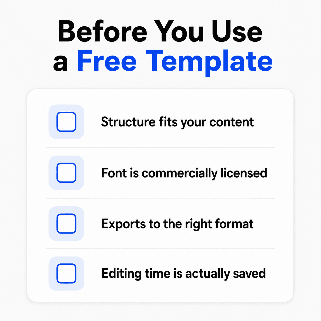 Checklist of four things to verify before using a free LinkedIn carousel template.