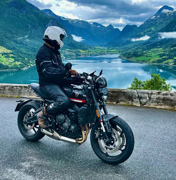 Joakim on a motorcycle in Norway